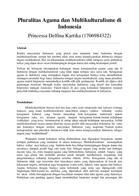 Pdf Pluralitas Agama Dan Multikulturalisme Di Indonesia Princessa