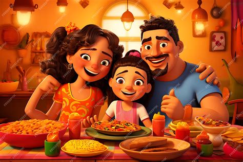 Premium AI Image | a cartoon of family is eating pizza and smiling at ...