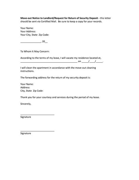 Move Out Notice To Landlordrequest For Return Of Security Deposit Form Printable Blank Pdf Online