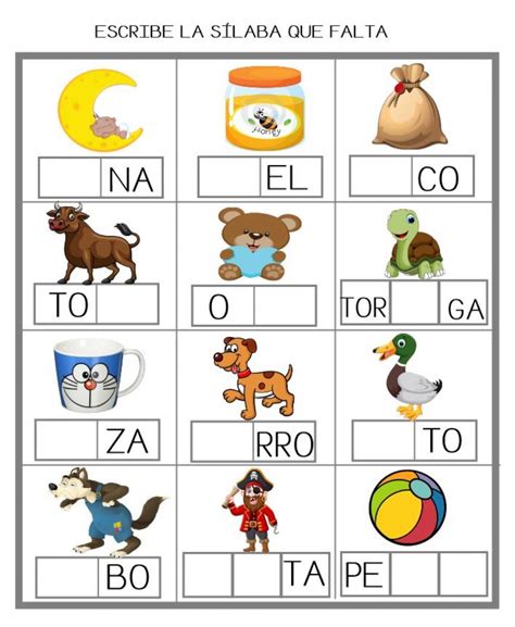 Poner sílaba que falta Ficha interactiva Preschool Worksheets Craft