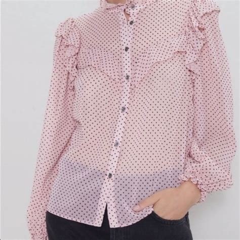 New Zara Light Pink Ruffled Polkadot Blouse Chic And Trendy