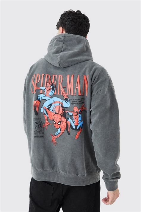 Oversized Spiderman Marvel Wash License Hoodie