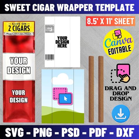 Sweet Cigar Wrapper Template Svg Editable Full Wrapper Cigaratte Pack