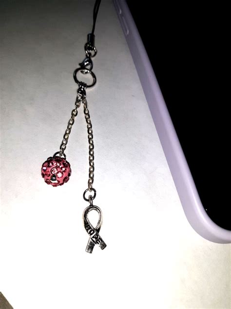 Cell Phone Charm Strap Silver Dangle Pink Crystal Breast Cancer