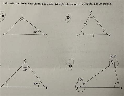 Calcule La Mesure De Chacun Des Angles Des Triangles Ci Dessous