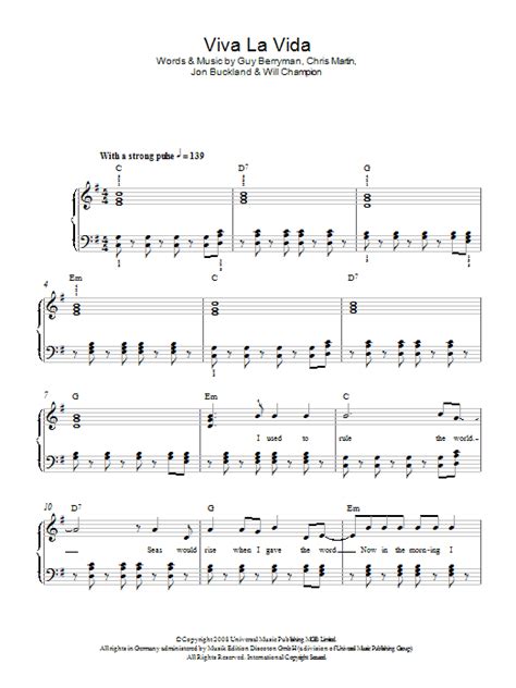 Viva La Vida Sheet Music Direct
