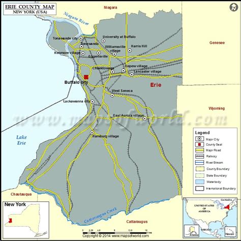 Erie County Map | Map of Erie County New York | County map, County seat ...