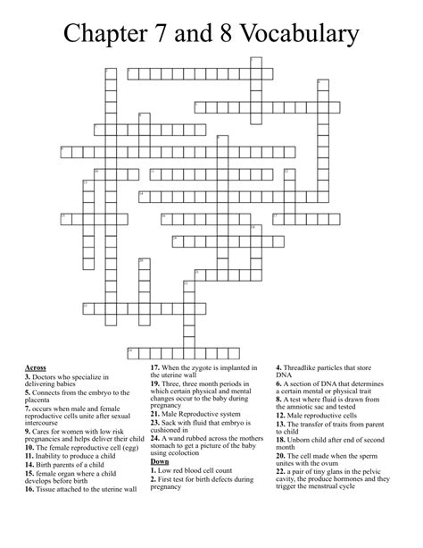 Chapter And Vocabulary Crossword Wordmint