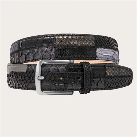 Patchwork Python Belt In Shades Of Black