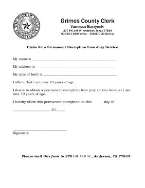 Fillable Online Jury Exemption Form Fax Email Print Pdffiller