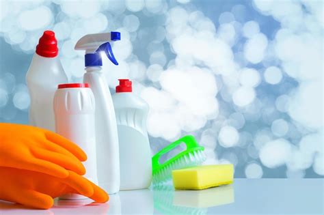 premium photo  row  cleaning products including cleaning products