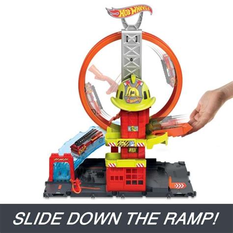 Hot Wheels City Super Loop Fire Station Playset Track Set With Toy