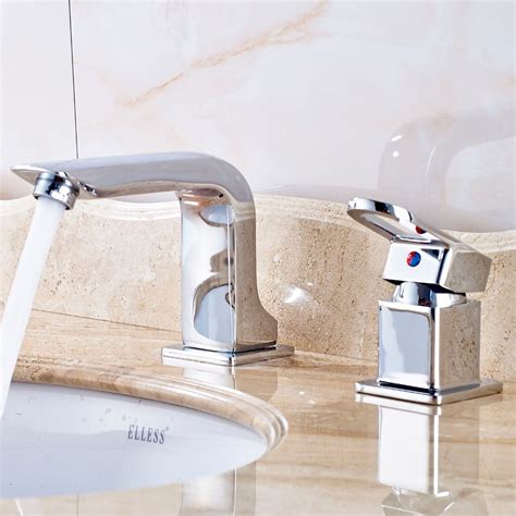 Uythner Deck Mounted Solid Brass Chrome Bathroom Sink Faucet Single Handle Dual Handlesh