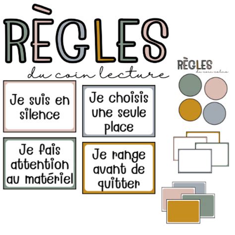 Affiches des règles du coin lecture coin calme