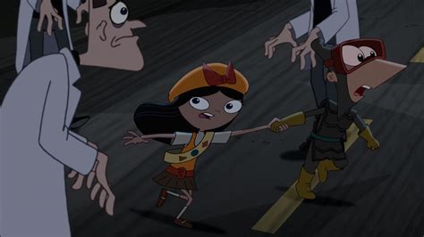 Image Isabella And Phineas Running From The Doof Zombies