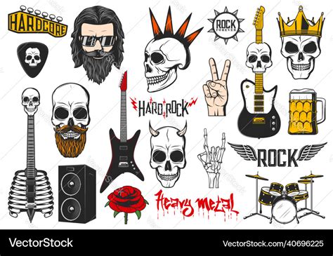 Rock And Punk Music Engraved Icons Set Royalty Free Vector