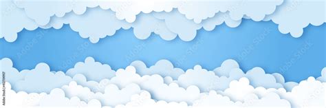 Clouds On Blue Sky Banner White Cloud On Blue Sky In Paper Cut Style