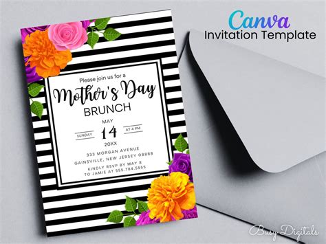 Classy Mothers Day Invitation Templates Printable Invite Canva Template For Your Mothers Day