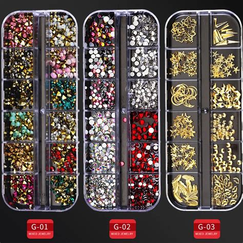 12grids Metal Rivet Nail Art Decorations Luxury Jewelry Gemstone Pearl