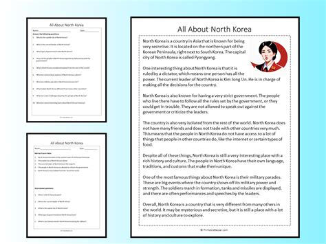 All About North Korea Reading Comprehension Passage Printable Worksheet