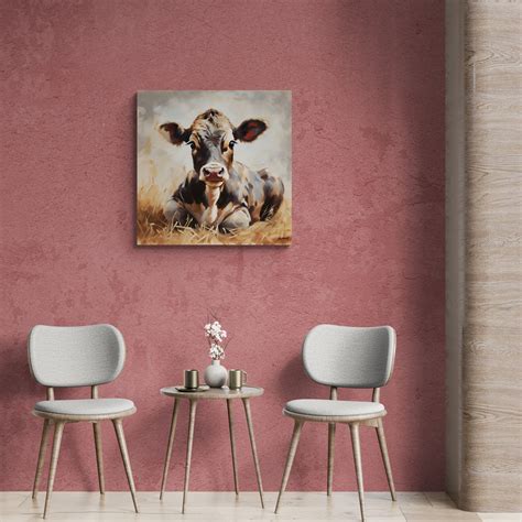 Hand Painted Cow Print On Canvas Cow Painting Print Art Farmhouse Home Decor Cattle Rancher Wall