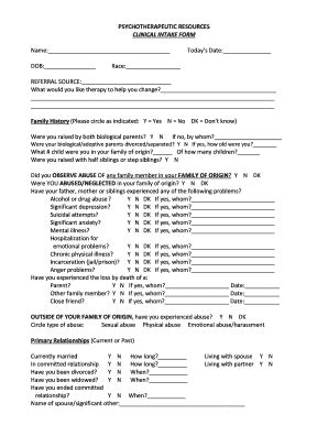 Fillable Online Clinical Intake Form Byourcaringresourcebbcomb Fax