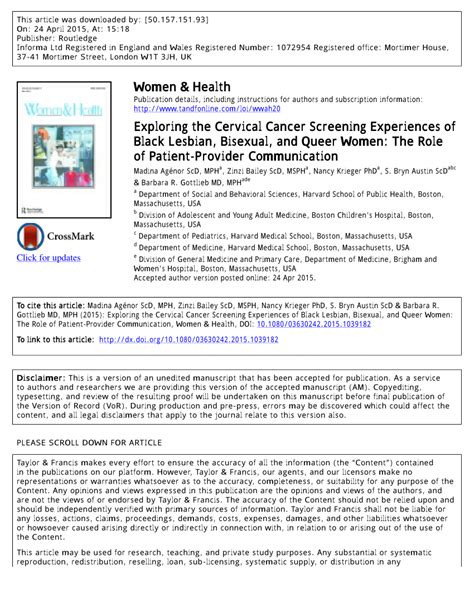 PDF Exploring The Cervical Cancer Screening Experiences Of Black Lesbian Bisexual And Queer