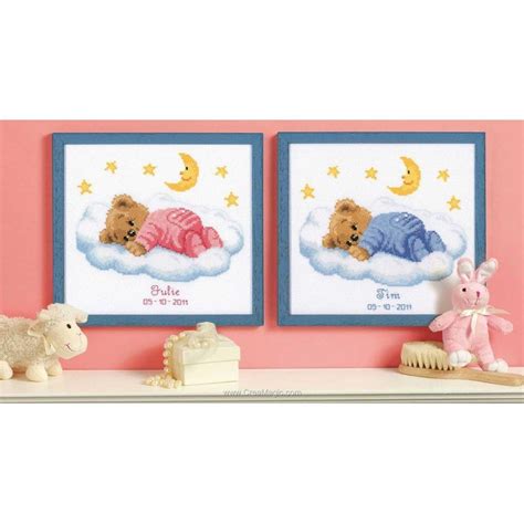 Kit Broderie Naissance Baby Vervaco Ourson Dans Les Nuages