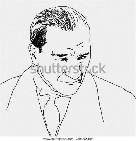 Mustafa Kemal Ataturk Line Art Illustration Stok İllüstrasyon