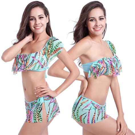 Flounced Top Crochet Swimwear Bikini Transparent Stretch Mesh Layer