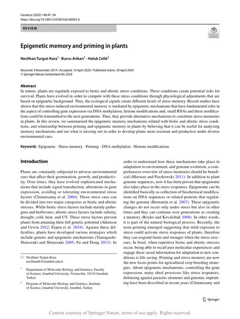 Epigenetic Memory And Priming In Plants Request Pdf