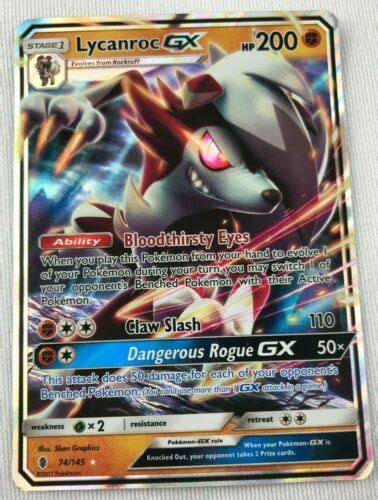 Lycanroc Gx Ultra Rare Sm Guardians Rising Pokemon Card Holo Nm