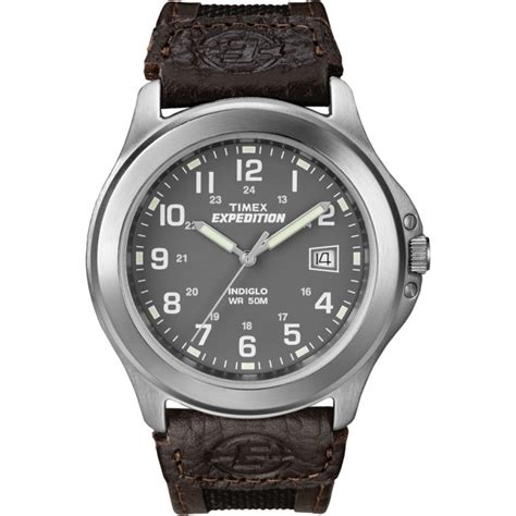 Timex Men S Expedition Metal Field Brown Black 40mm Outdoor Watch Leather And Fabric Strap