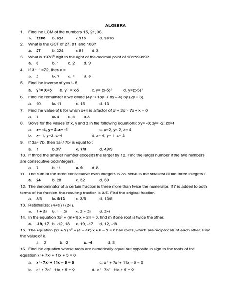 ALGEBRA | PDF | Mathematics | Arithmetic