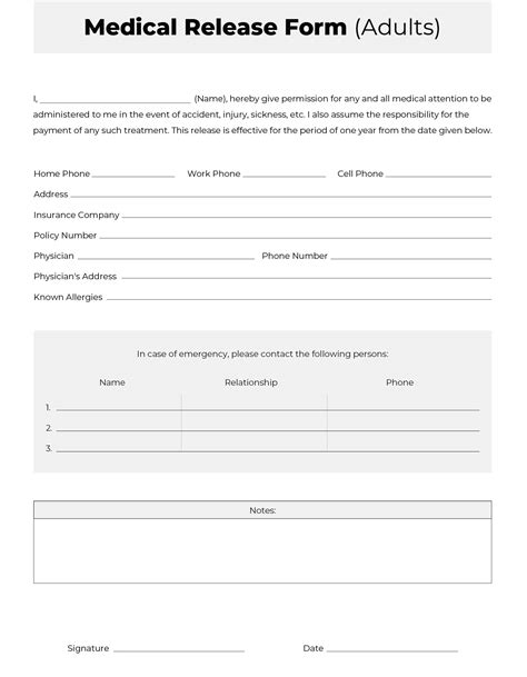 Medical Release Form Template Free Pdf Printables Printablee