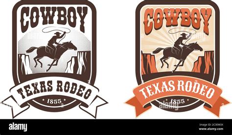 Rodeo Retro Western Badge Horseman With Lasso Stock Vector Image