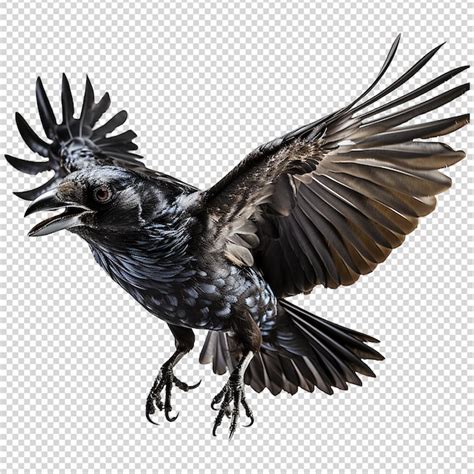 Premium PSD | Raven with spread wings isolated on a transparent background