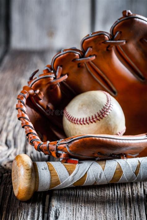 Old Baseball Bat And Glove With Ball Stock Image Image Of Gear