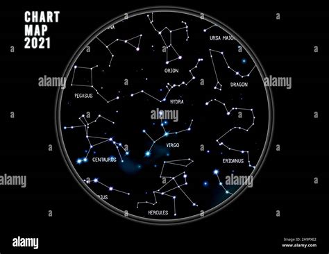 Illustration Of The Night Sky Celestial Constellation Stars Chart Map