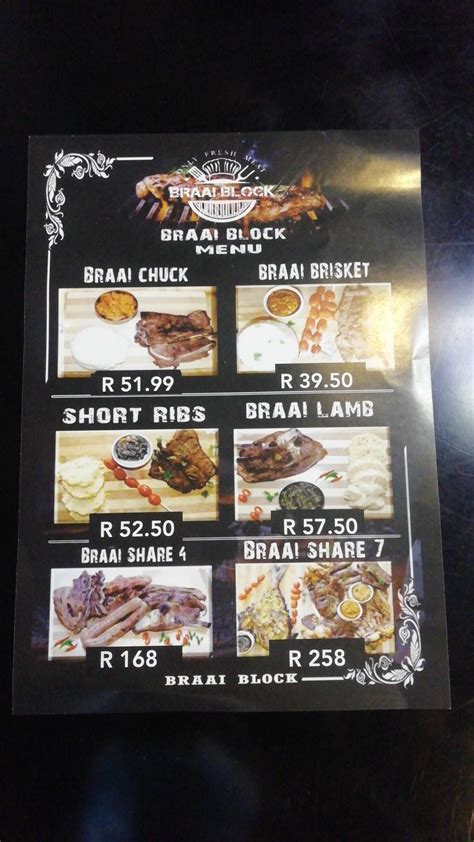 Menu At Braai Block Townsquare Restaurant Roodepoort