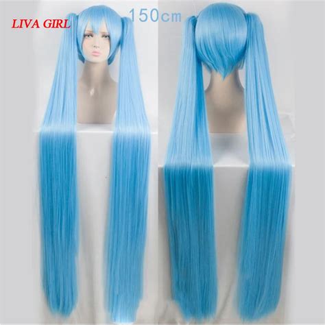 Liva Girl 150cm Long Aquamarine Wig Vocaloid Cosplay Wig Hatsune Miku Costume Play Wigs