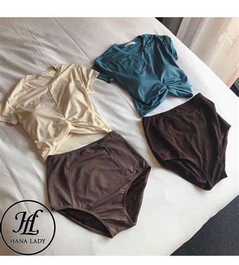 Bikini cộc tay cạp cao xanh BN079BL Hana Lady