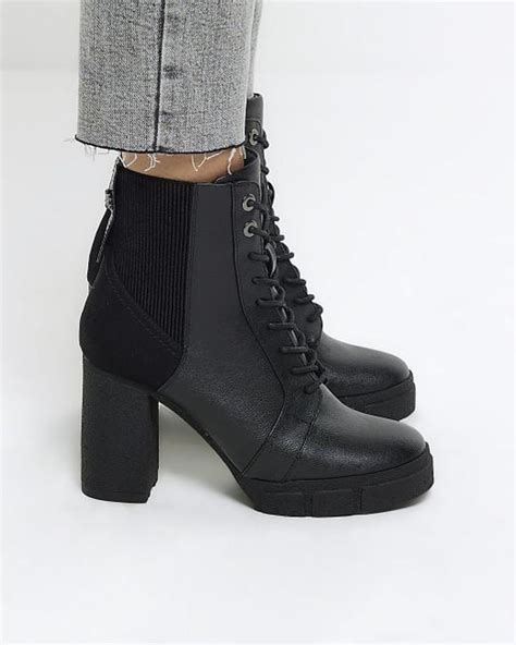 River Island Black Lace Up Heeled Ankle Boots Lyst