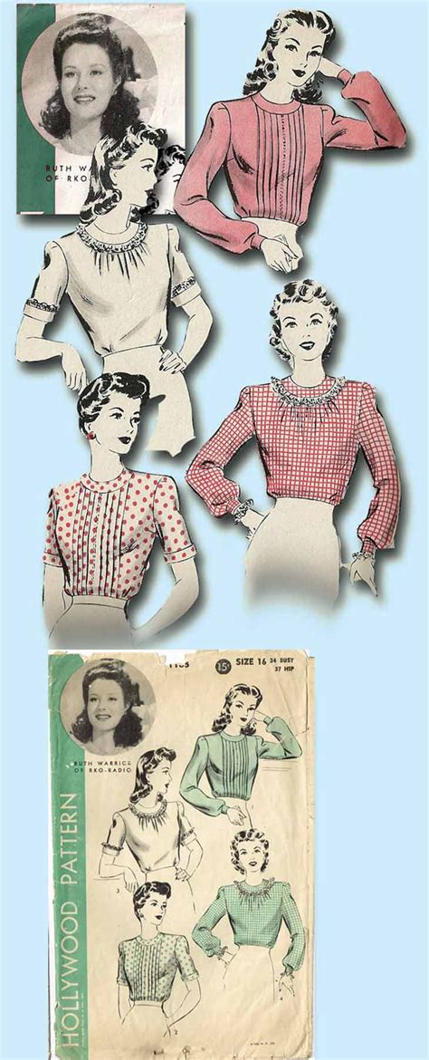 1940s Vintage Hollywood Sewing Pattern 1165 Misses Wwii Tucked Blouse Vintage4me2