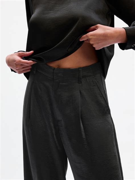 High Rise Pleated Satin Wide Leg Trousers Gap