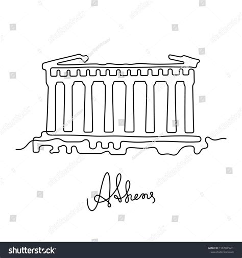 Athens Continuous Line Illustration Parthenon Sketchlinecontinuous