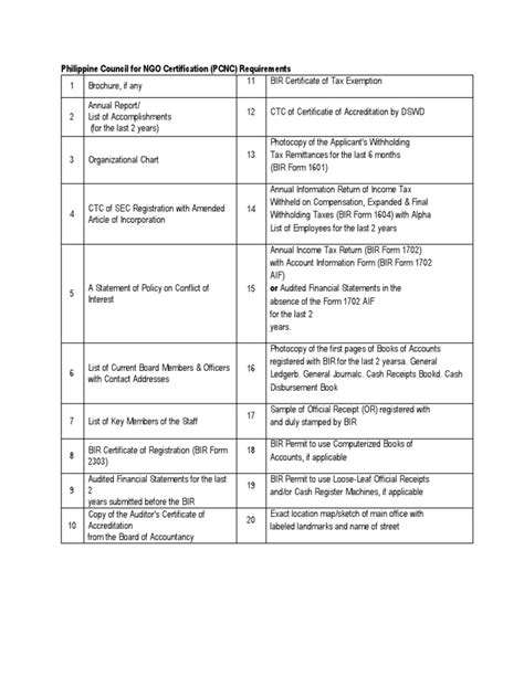 Pcnc List Of Requirements For Accreditation Withholding Tax