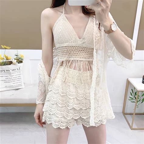 03 Lace Bikini Set 3 BeachPiece Bra Shorts Robe SOLD SEPARATELY Shopee Philippines