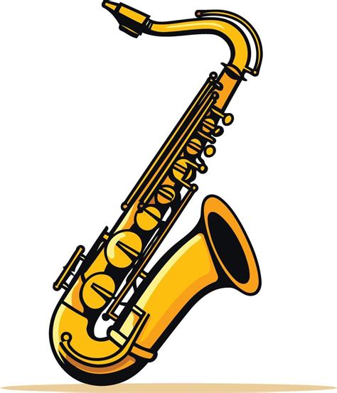 A Bright Yellow Saxophone In Cartoon Style Isolated On A White