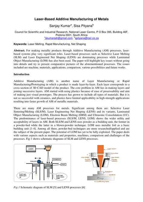 Pdf Laser Based Additive Manufacturing Of Metals